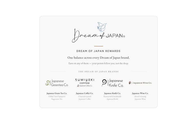 Introducing Dream of Japan Rewards: One Points Balance For Tea, Coffee, Knives And Wine