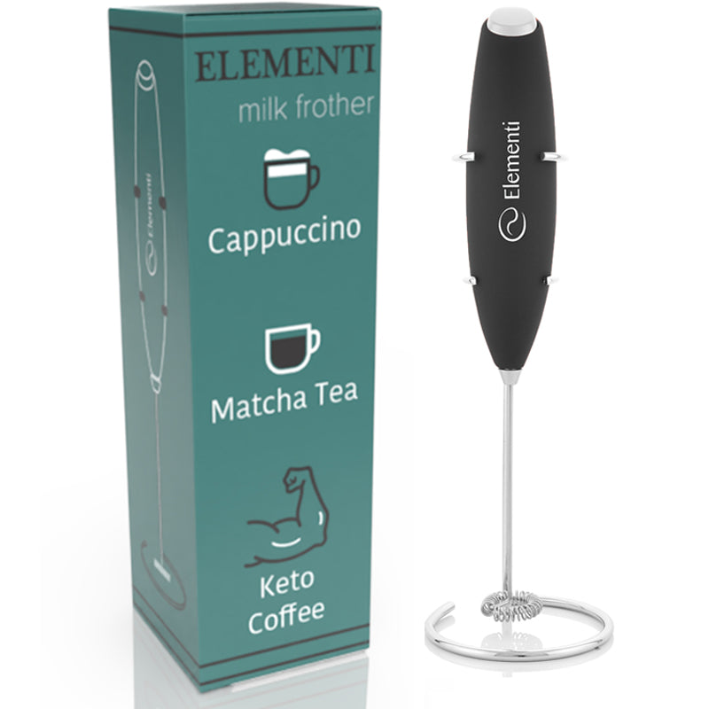 Elementi Original Premier Milk Frother with Stand (Black)